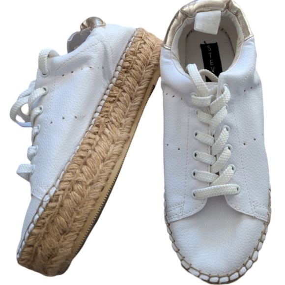Steve Madden White Leather Platform Espadrille Sneakers Size 6 - Picture 7 of 10